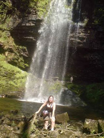 Pearl at the Henrhyd Waterfall in the Brecon Beacons National Park  on a sunny May Bank Holiday (2009)